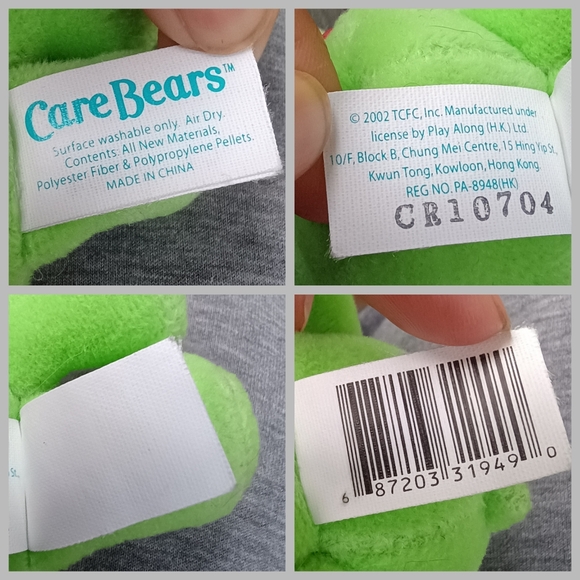 2002 Care Bears Good Luck Bear 8” Bean Bag Plush Green With 4 Leaf Clover. - Picture 10 of 10